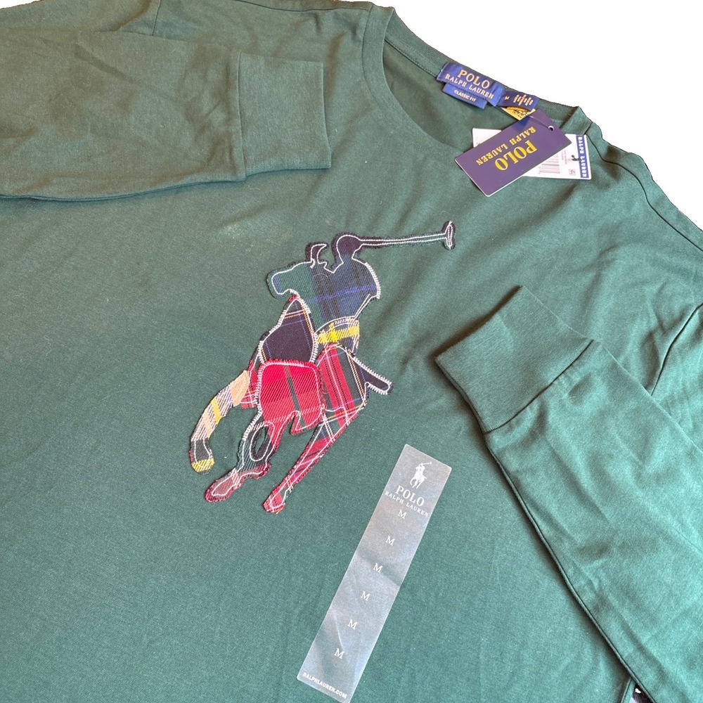 NWT Polo Ralph Lauren Green PATCHWORK Tartan PLAID BIG PONY L/s  TShirt Men's M
